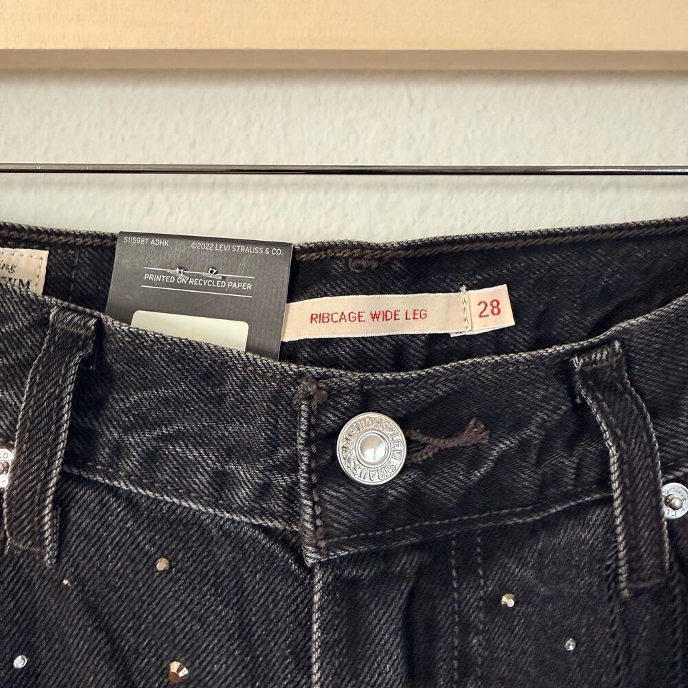 Levi’s ribcage wide-leg jeans 28 high rise embellished pant black rhinestones - Picture 8 of 12